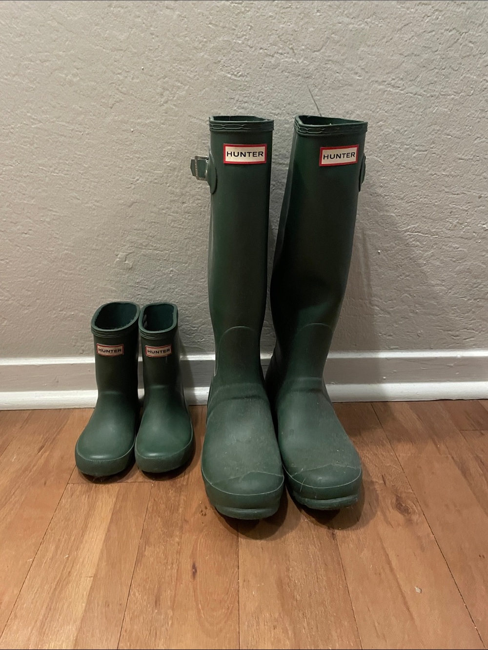 Hunter Green Tall and Kids Rain Boot Set size 7 & kids 8